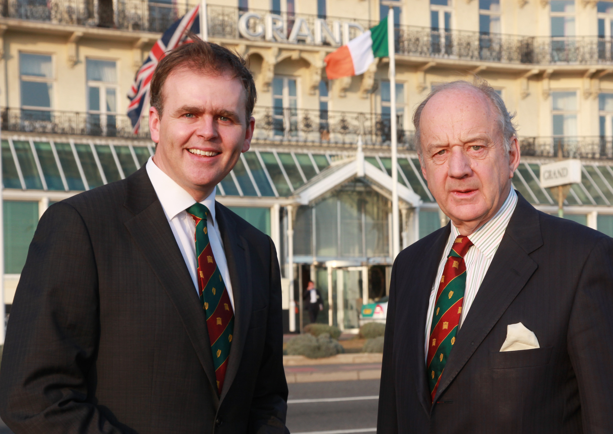 The Co-Chairmen of the Assembly, Joe McHugh TD and Lord Cope of Berkeley, outside the Grand Hotel, Brighton, before the opening of the 43rd plenary